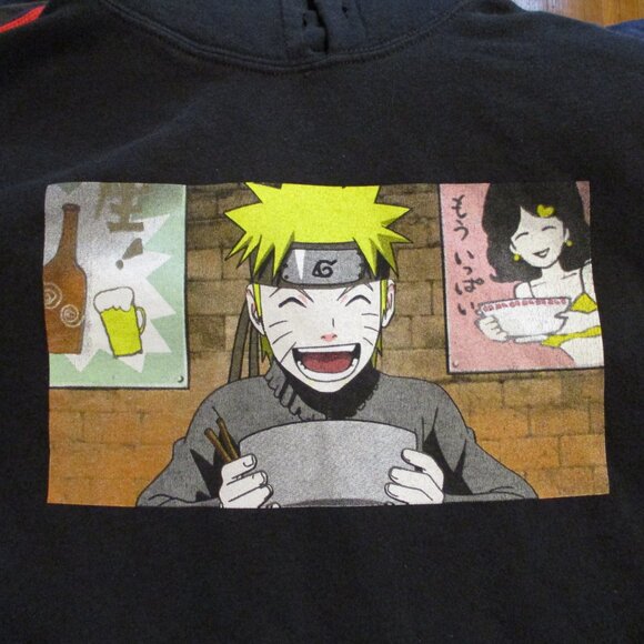 Naruto Woman Large Black Gray Yellow White Graphic Long Sleeve Pullover Hoodie - Picture 2 of 7